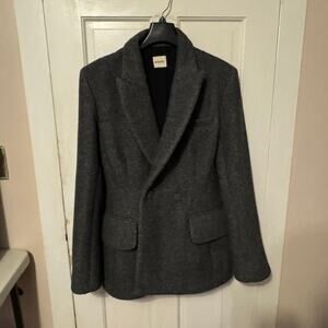 Khaite Delphine Gray Double-Breasted Wool Twill Jacket Blazer Size 12
